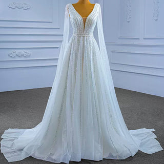 Flowy Boho Wedding Dress with Deep V Neckline
