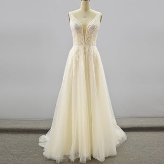 Affordable A-Line Wedding Dress with Lace Bodice & Tulle Skirt - Rosymae