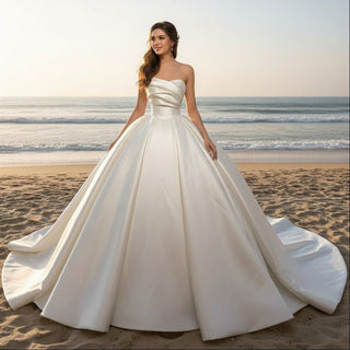Asymmetrical Neckline Wedding Dresses - Rosymae