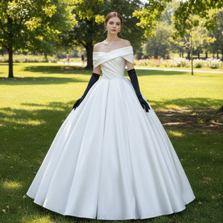 Asymmetrical Satin Draped Wedding Dress - Rosymae