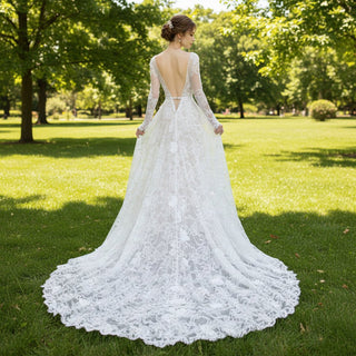 Backless Wedding Dresses with Sleeves - Rosymae