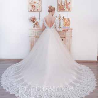 Boho Wedding Dress with Bell Sleeves & Open Back - Rosymae