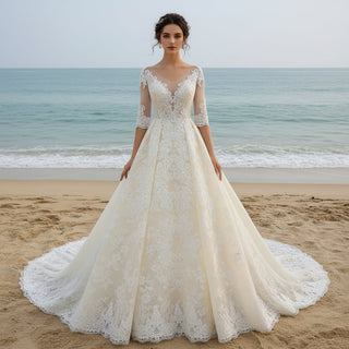 Three-Quarter-Sleeve Wedding Dresses