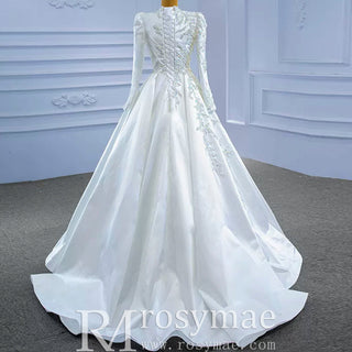 Classic Satin A-Line Wedding Dress with Sweep Train - Rosymae