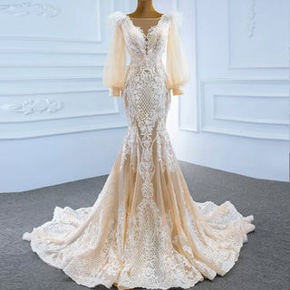 Designer Wedding Dress with 3D Floral Appliques - Rosymae