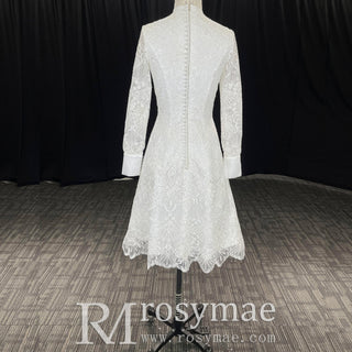 Elegant Vintage Wedding Dress with Long Sleeves & Button Back - Rosymae