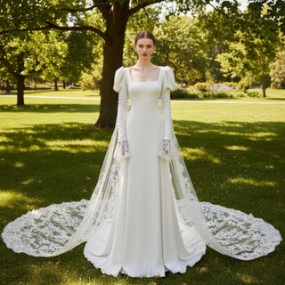 Ethereal Boho Wedding Dress with Puffy Sleeves - Rosymae