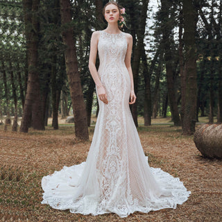 high neck mermaid wedding dress