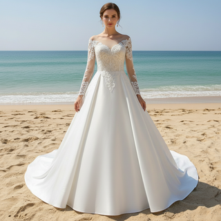 Satin and Lace Wedding Dress Long Sleeve