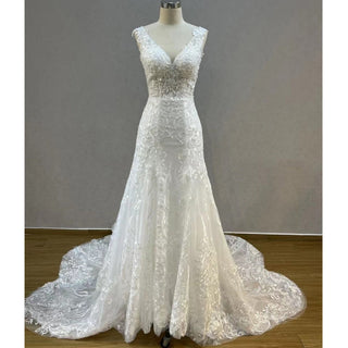 Glamorous Cap Sleeve Mermaid Bridal Gowns Lace Appliqued - Rosymae