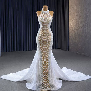 Halter Neck Wedding Dress for Oceanfront Ceremony - Rosymae