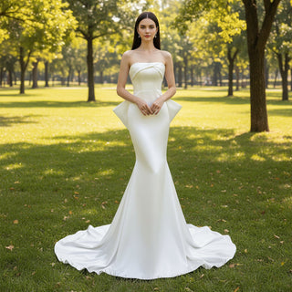 Simple Wedding Dress with Bow Detail & Open Back