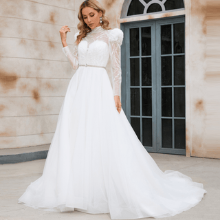 High Collar Neck Wedding Dress - Rosymae