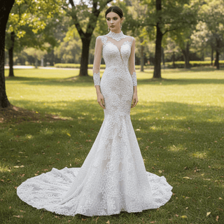 High Neck Lace Wedding Dress - Rosymae