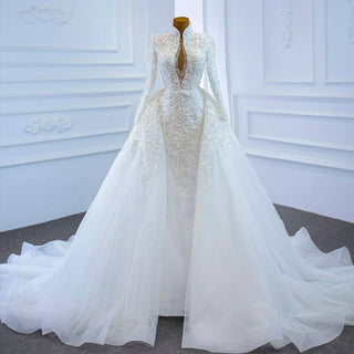 High Neck Minimalist Wedding Dress for Winter Brides - Rosymae