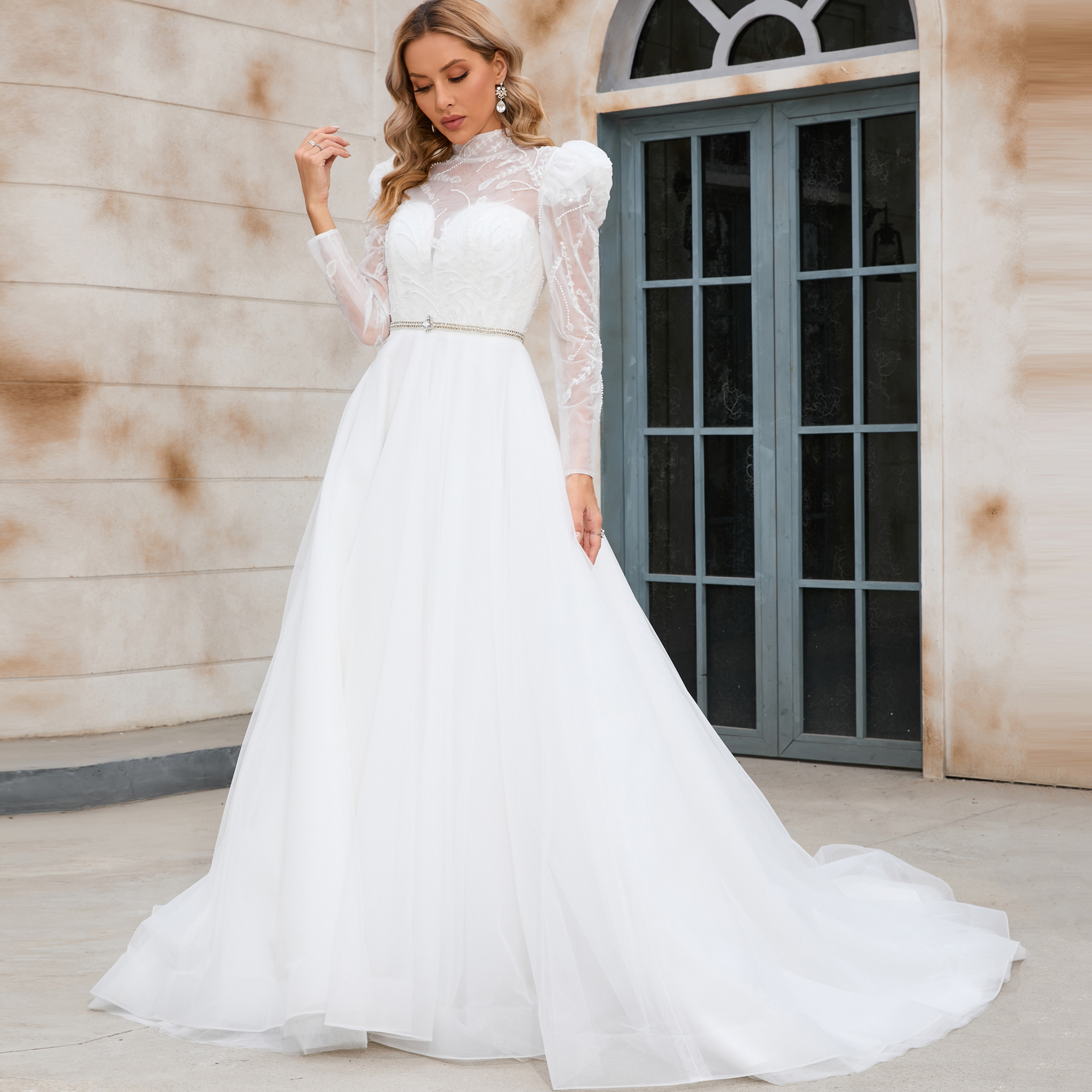 High Collar Neck Wedding Dress - O-neck Wedding Gowns Rosymae High Collar Neck Wedding Dress - O-neck Wedding Gowns Rosymae
