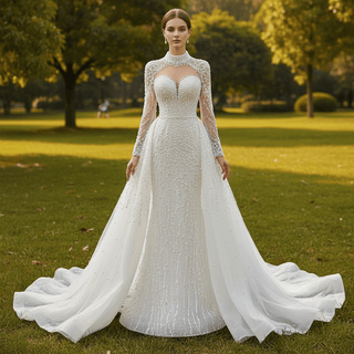Illusion High Neck Bride Wedding Dress - Rosymae