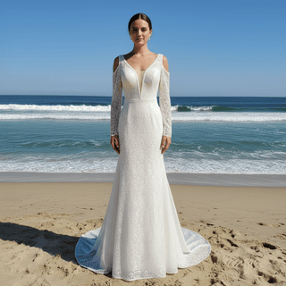 Lace Long Sleeve Off-the-Shoulder Wedding Dress - Rosymae