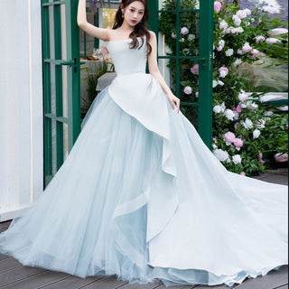 Baby Blue Lace Applique Wedding Dress