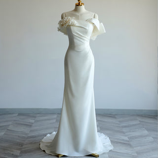 Asymmetrical Satin Draped Wedding Dress