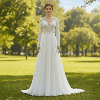 Long Sleeve Backless Wedding Dress - Rosymae