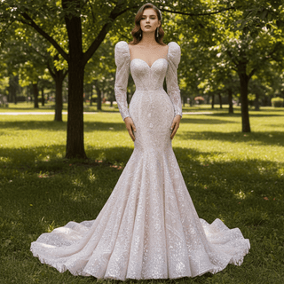 Long Sleeve Luxury Mermaid Wedding Dress - Rosymae