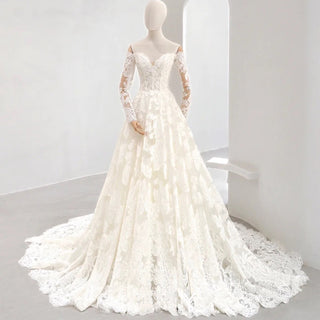Off-Shoulder Lace Wedding Dress with Sweetheart Neckline