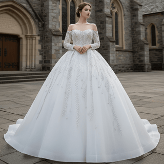 Long Sleeve Off the Shoulder Wedding Dress - Rosymae