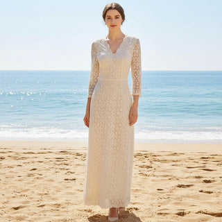Long Sleeve Short Wedding Dress - Rosymae