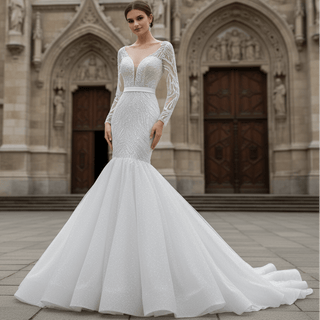 Long Sleeve Trumpet Wedding Dress - Rosymae