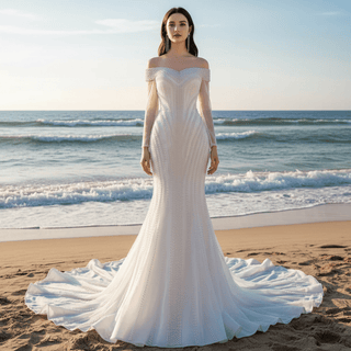 Long Sleeve White Mermaid Wedding Dress - Rosymae