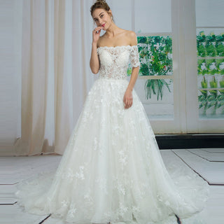 Mermaid Style Wedding Dress Short Sleeve Bridal Gown - Rosymae
