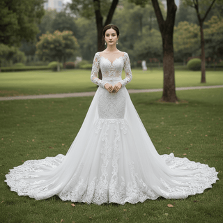 Mermaid Wedding Dress Detachable Train - Rosymae