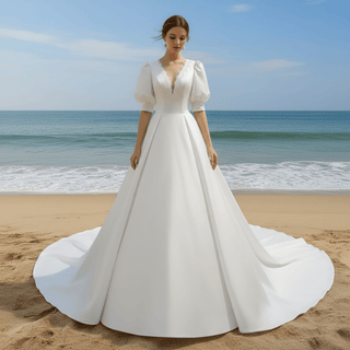 Modern Minimalist Wedding Dress | Clean Lines & Sleek Satin - Rosymae
