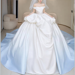 High-End Satin Wedding Dress with Dramatic Train