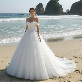 Off the Shoulder Ball Gown Wedding Dress - Rosymae