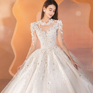 Illusion High Neck Bride Wedding Dress
