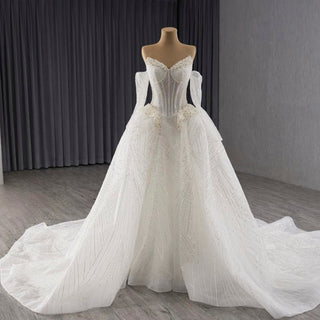 Off the Shoulder Long Sleeve Wedding Dresses - Rosymae