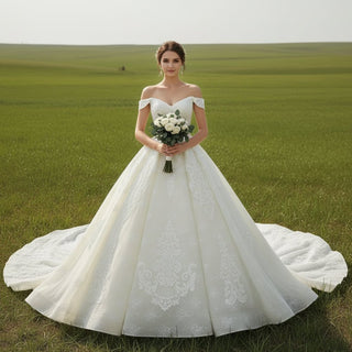 Off-the-shoulder Low Back Wedding Dress - Rosymae
