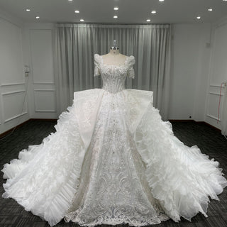 Organza A-Line Wedding Dress with Puffy Sleeves - Rosymae