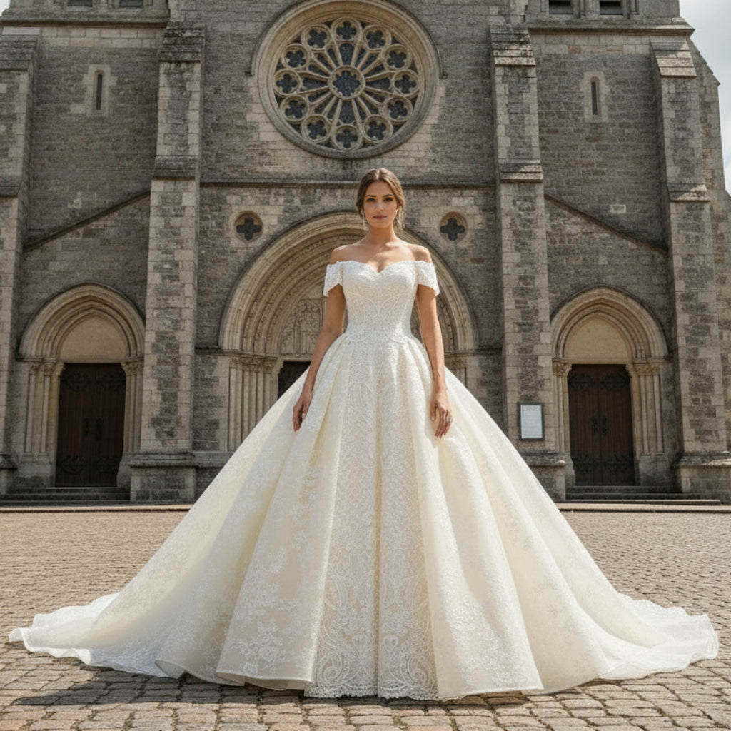 slim fit dress slacks Long Sleeves Glitter Wedding Dresses, Luxury Shiny Quality Ball Bridal –  Berryera main image 1