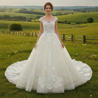 Romantic Boho Wedding Dress with Lace Sleeves & Open Back - Rosymae