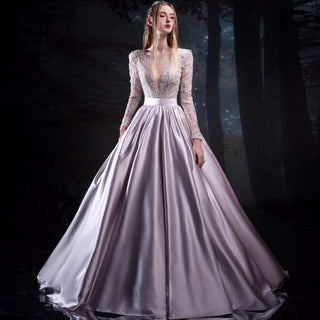 Satin and Lace Wedding Dress Long Sleeve