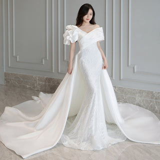 Satin Detachable Train Lace Wedding Dresses & Bridal Gowns - Rosymae