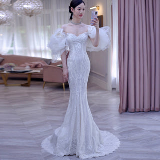 Sexy Mermaid Backless Off Shoulder Long Wedding Dresses & Gowns