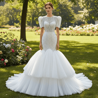 Short Puff Sleeve Wedding Dresses & Gowns - Rosymae