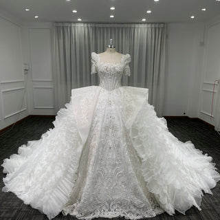 Organza A-Line Wedding Dress with Puffy Sleeves
