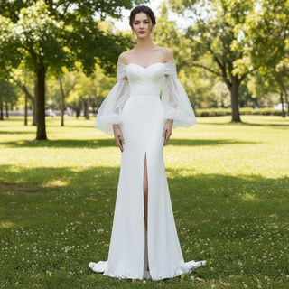 Simple Satin Mermaid Wedding Dress with Open Back - Rosymae