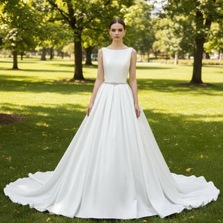 Simple Satin Wedding Dress with Open Back - Rosymae