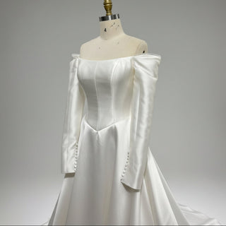 Simple Satin Wedding Dresses with Sleeves